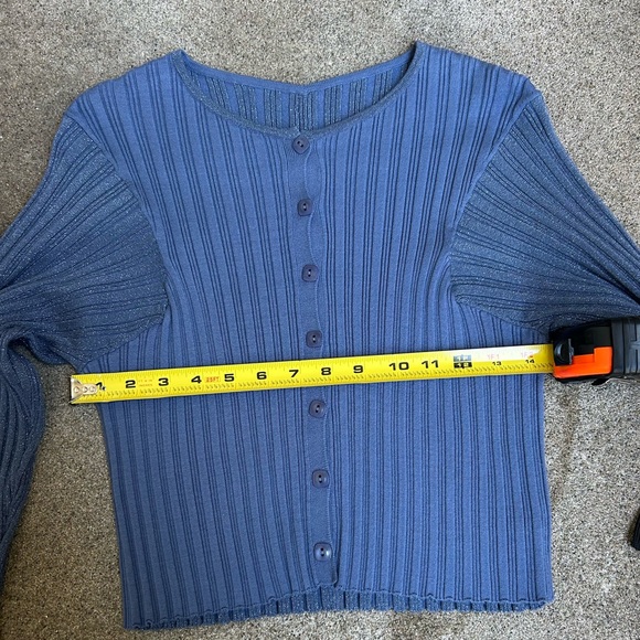 Chelsea Mak Blue Ribbed Button-Up Cardigan - Picture 3 of 9